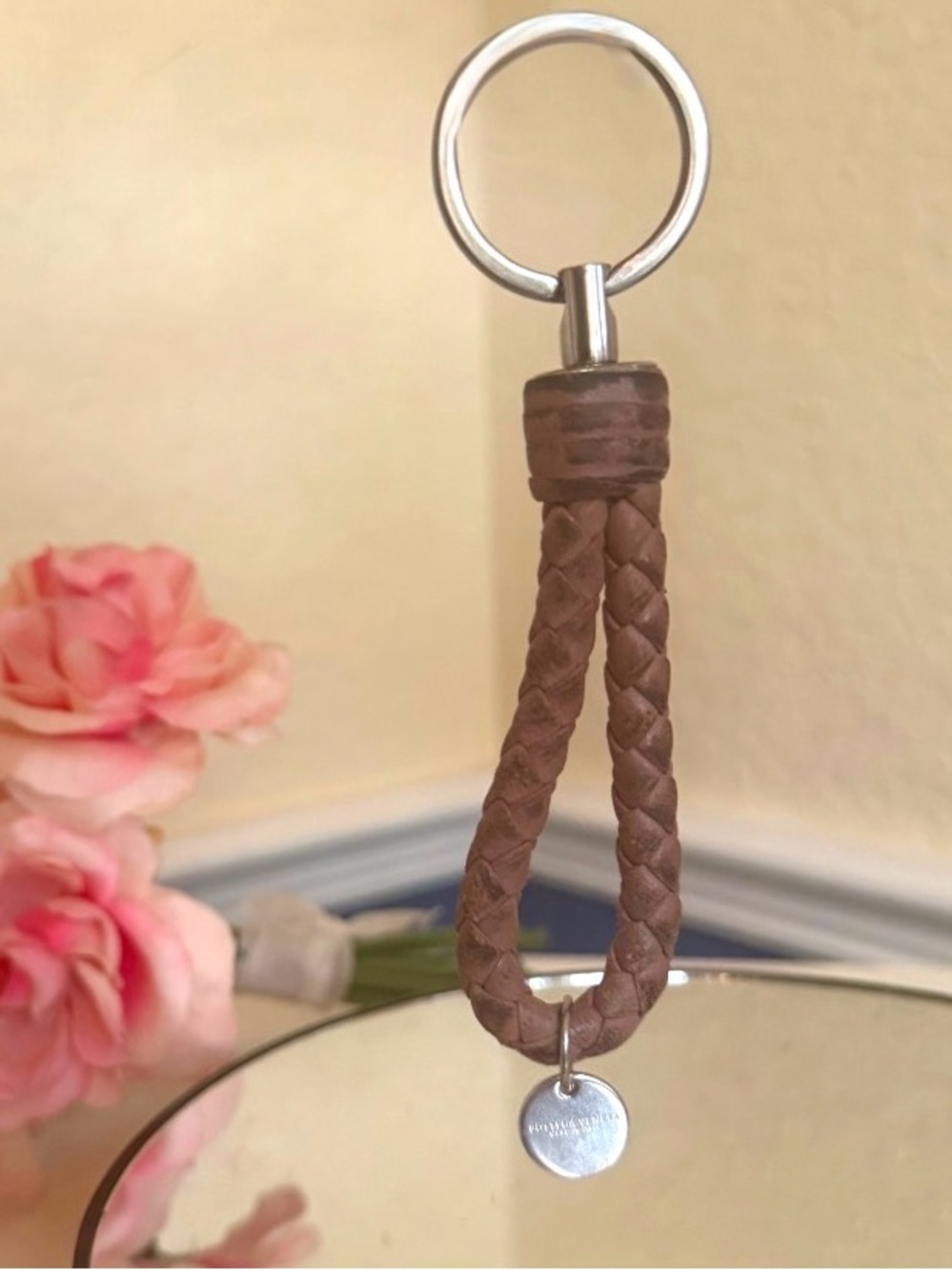 Bottega Veneta Intrecciato Leather Key Ring with Charm